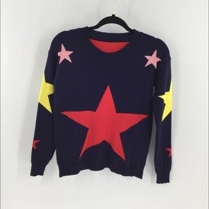 Super cute blue star‎ double knit crew neck Sweater